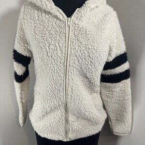 White / Black Softest Sherpa Hoodie Jacket    8319
